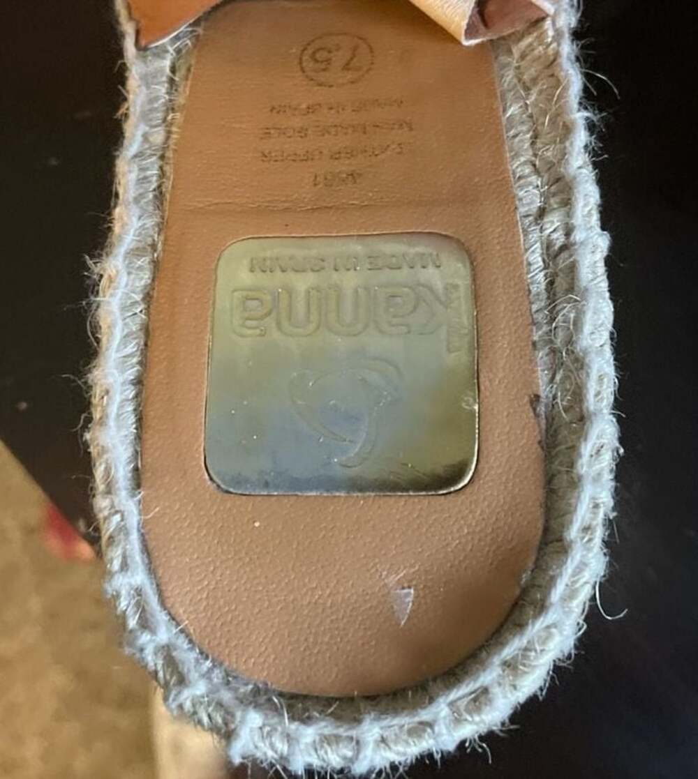 Kanna Tan Leather Peep Toe Espadrille Wedge Sandals Size 7.5 - Picture 4 of 5